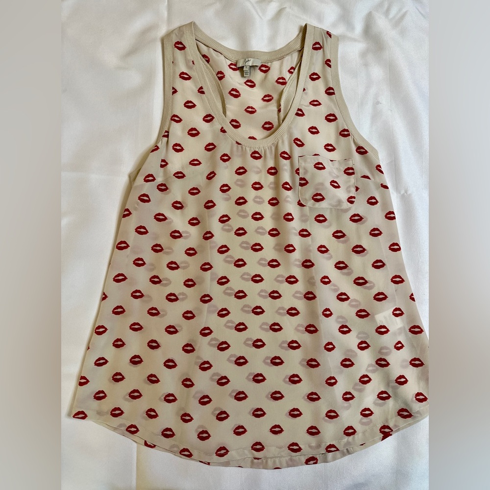 Joie Silk Tank Top, Size Large, Lip Print